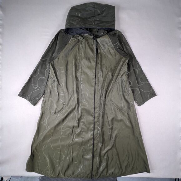 Bag It Mycra Pac Rain Coat Women’s 1 S/M Green Squiggle Hooded Reversible Jacket - Picture 1 of 16